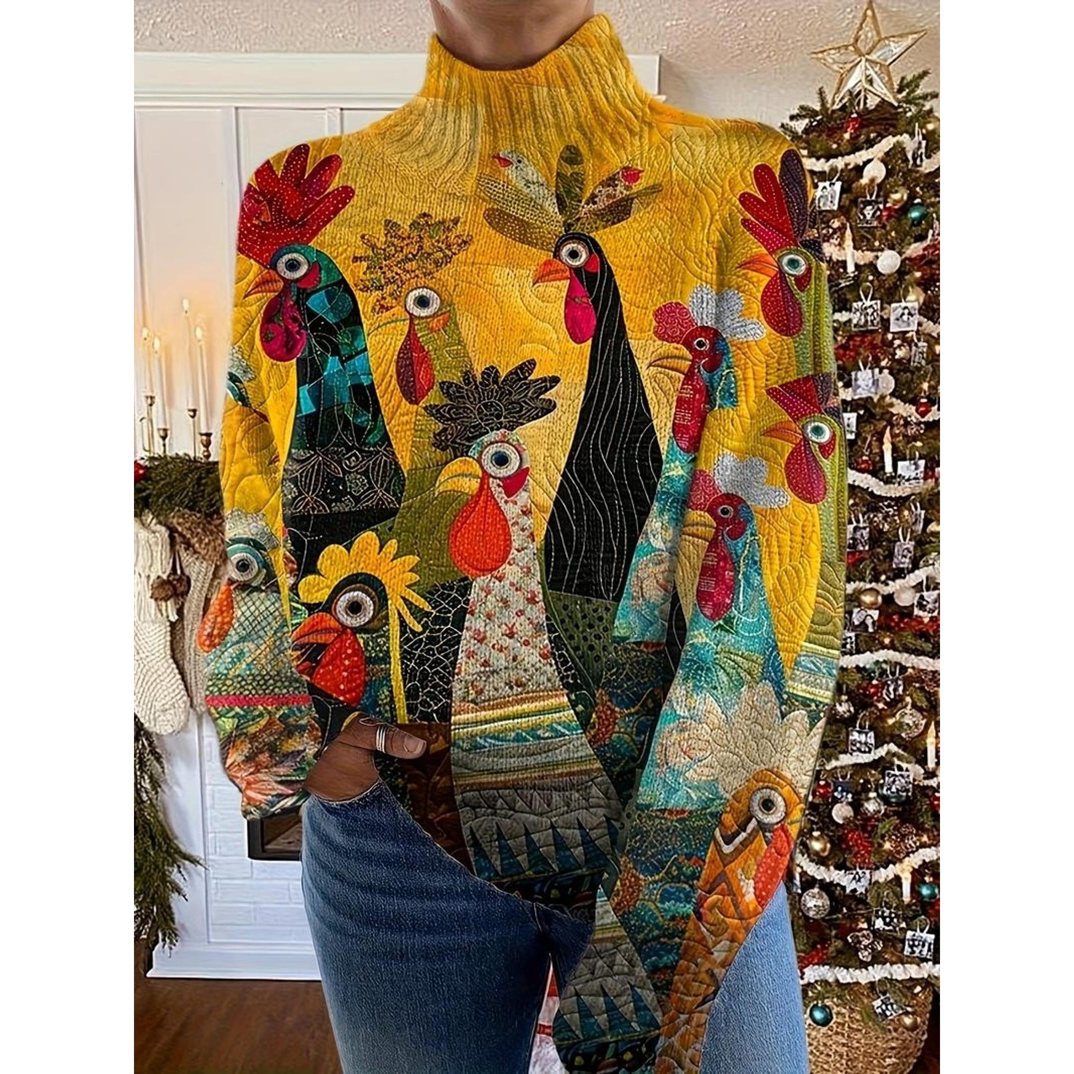 Turkey Art Print Turtleneck Pullover Sweater 03580215