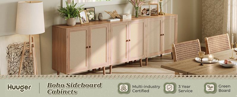 Huuger Buffet Cabinet with Storage, Storage Cabinet with PE Rattan Decor Doors, Media Console with Solid Wood Feet, Sideboard Cabinet for Hallway, Entry, Living Room Huuger Buffet Cabinet with Storage, Storage Cabinet with PE Rattan Decor Doors, Media Console with Solid Wood Feet, Sideboard Cabinet for Hallway, Entry, Living Room