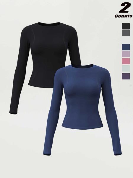 New Spring Autumn Women's Slim-Fit Long Sleeve T-Shirt, Casual Round Neck Yoga Top, Running Fitness Shirt, Athletic Yoga Shirts, All Seasons Wear