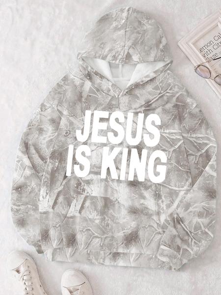 Jesus Is King Unisex Casual Hoodie, Branch Print Long Sleeve Loose Fit, Graduation & Back-To-School Wear, Fall Fashion Street Style
