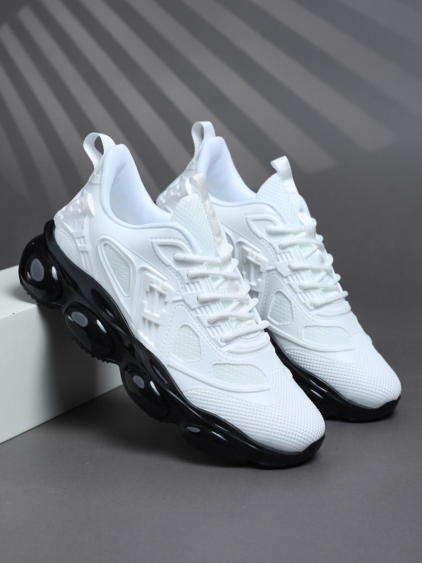 Men's Low Top Thick Sole Sports Shoes, Runner Athletic Shoe, Breathable Mesh Upper, Bubble Cushioning, Casual Training Sneakers for Running