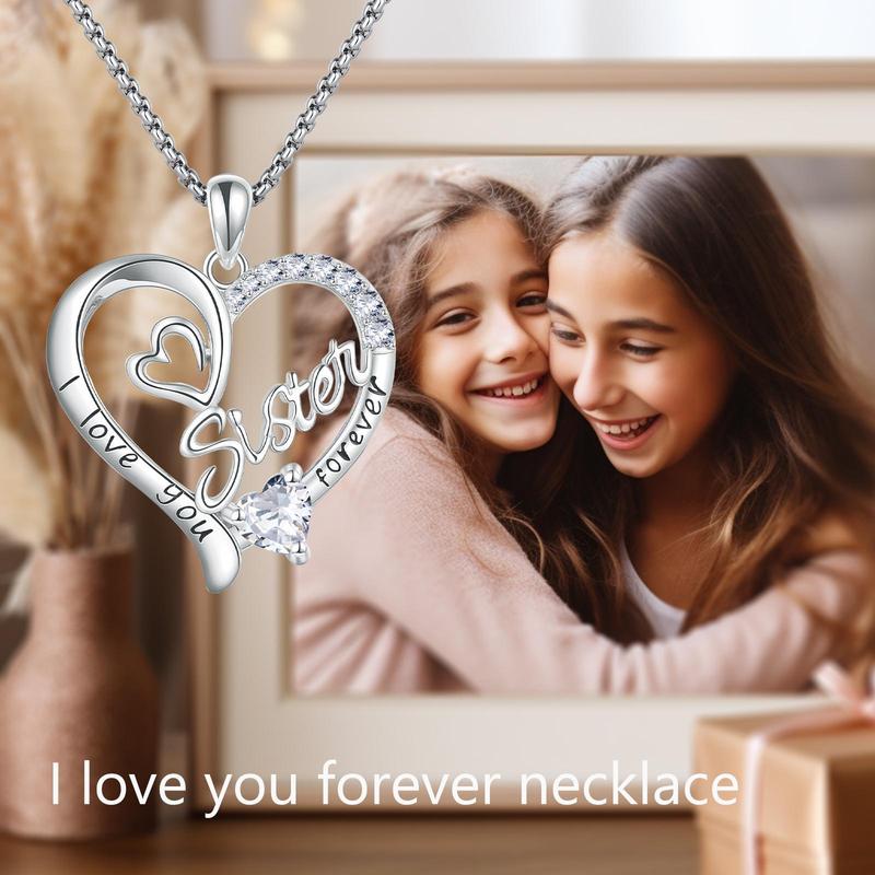 DRINSPER Sister Necklace I Love You Forever Heart Pendant Necklaces for Sister Mom Wife Grandma Nana Aunt, Infinity Necklace Cubic Zirconia Valentine’s Day Christmas Mother's Day Birthday Meaningful Gifts for Women