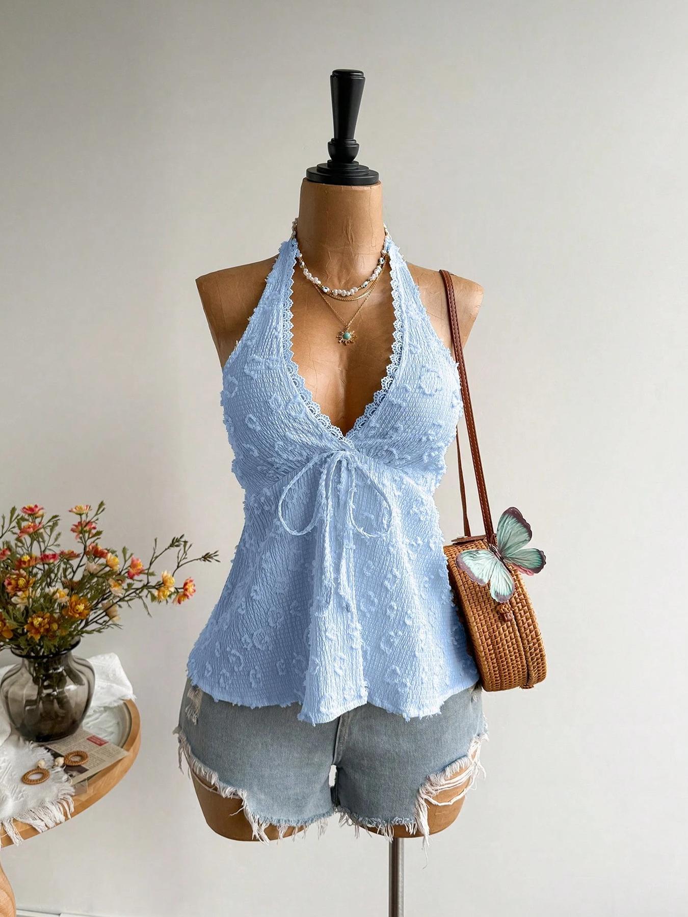 1 Piece Bohemian Style Fitted Backless Halter Top, Sleeveless, Lightweight, Aesthetic, Elegance, Perfect for Parties, Beach Trips, Music Festivals and Tropical Vacations