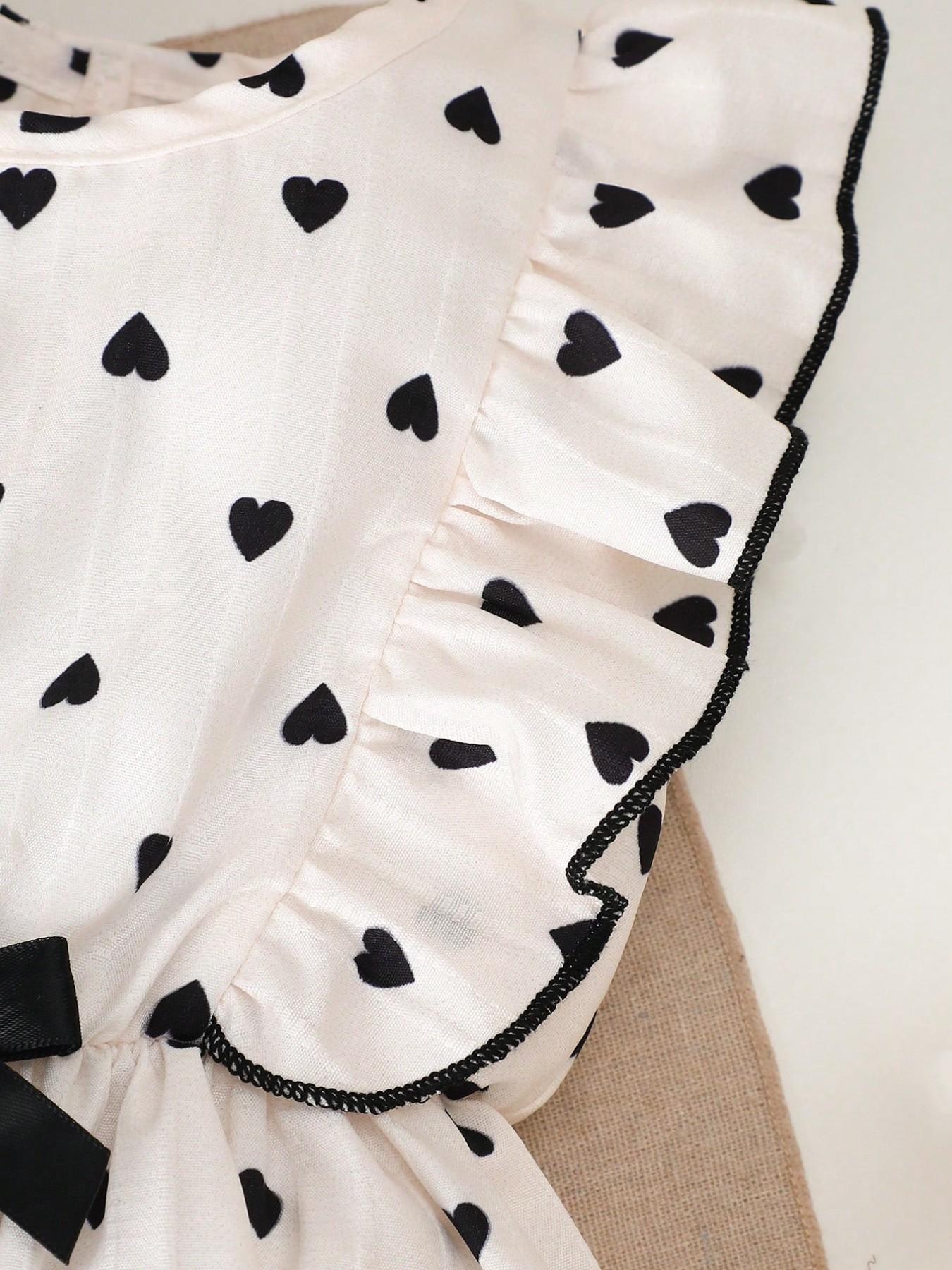 Baby Girl Summer Sleeveless Jumpsuit with Hat, Heart Print, Cute Round Neck Ruffle, Perfect for Outdoor, Festival, Daily Wear