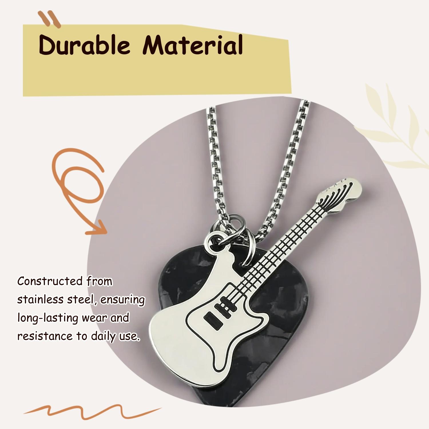Fashionable Hip-Hop Guitar Pick Pendant Necklace, Unisex Design, Durable Music Lover Accessory, Fashionable Jewelry Accessories, Stainless Steel Chain, All Seasons