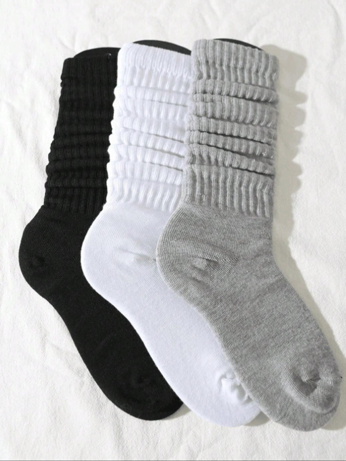Women's Knit Crew Socks, Dark, Fitted Plain Design, Comfortable Soft Casual Socks, All Seasons