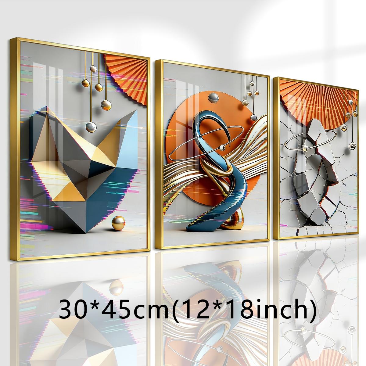 3 Counts Aluminum Alloy Framed Painting, Modern Geometric Abstract Art Pictures, Home Decoration For Living Room, Bedroom, Office, Restaurant, Hallway Wall Decor, Odorless Print Artwork, Luxury Perfect Gift For Friends And Family