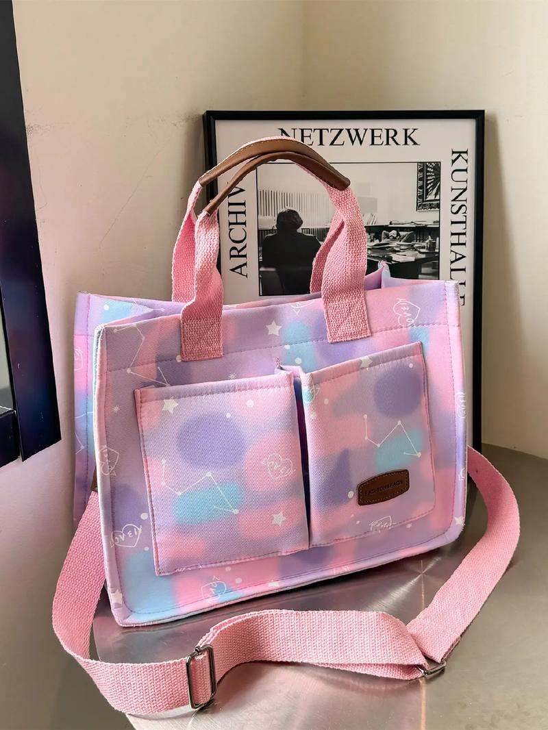 Women's Cute Strawberry Pattern Tote Bag, Fashionable Large Capacity Crossbody Bag for Daily & Work Use, Casual Versatile Commuting Handbag for Women & Girls, Trail Sport Bag