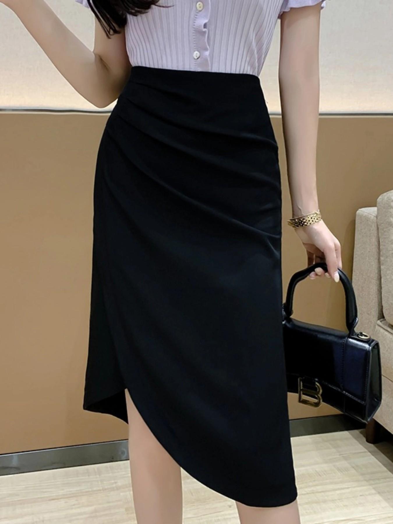 Women's High Waist A-Line Skirt, Pleated Midi Dress, Spring Summer Fashion, Slimming Hong Kong Style, New Arrival