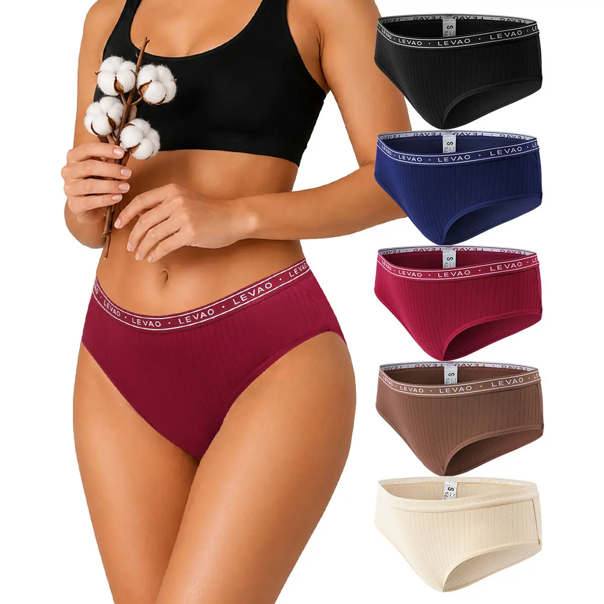 LEVAO Women's Cotton Cheeky Bikini Panties - Soft, Stretch Spandex Ribbed Knit Basic Everyday Hipster Underwear (5-Pack), Breathable, Ideal for Christmas, Thanksgiving, Romance, Chinese New Year, Panties For Women