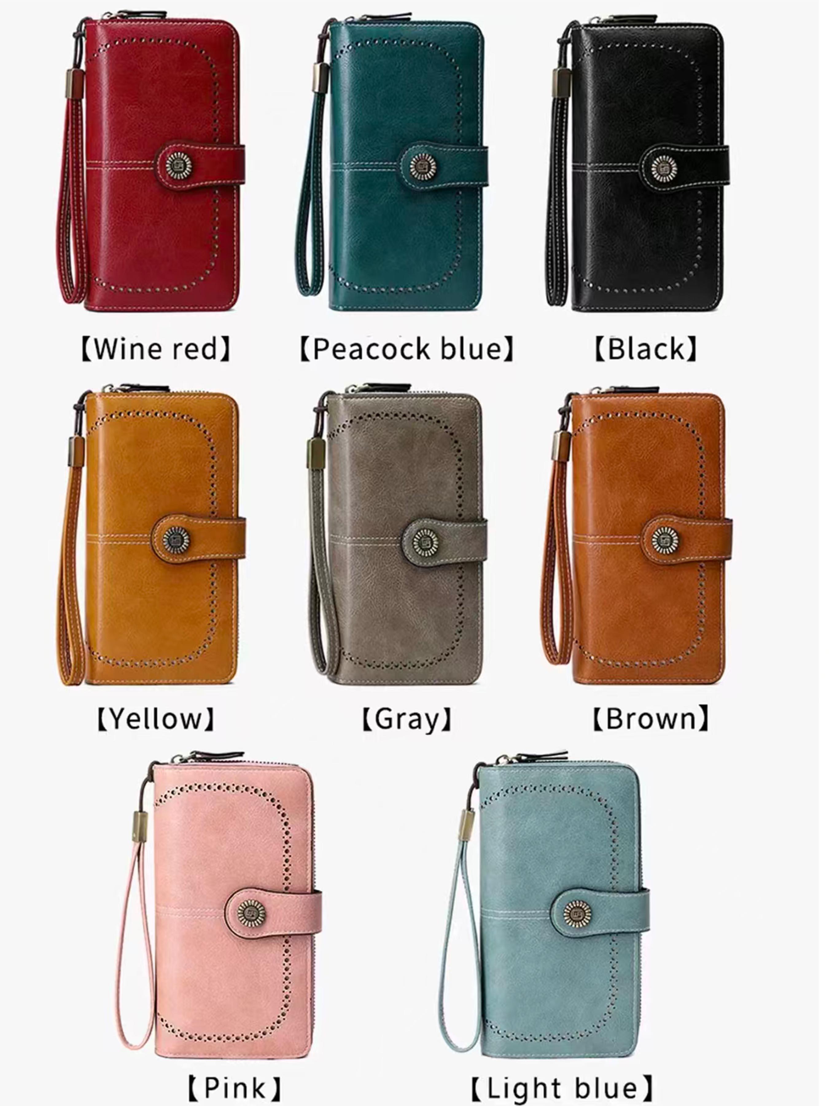 Women's Elegant Solid Color Long Wallet with Wrist Strap, Stylish Wallet, Multi-Functional Rfid Protection Zipper Wallet, Large Capacity Daily Use Handbag