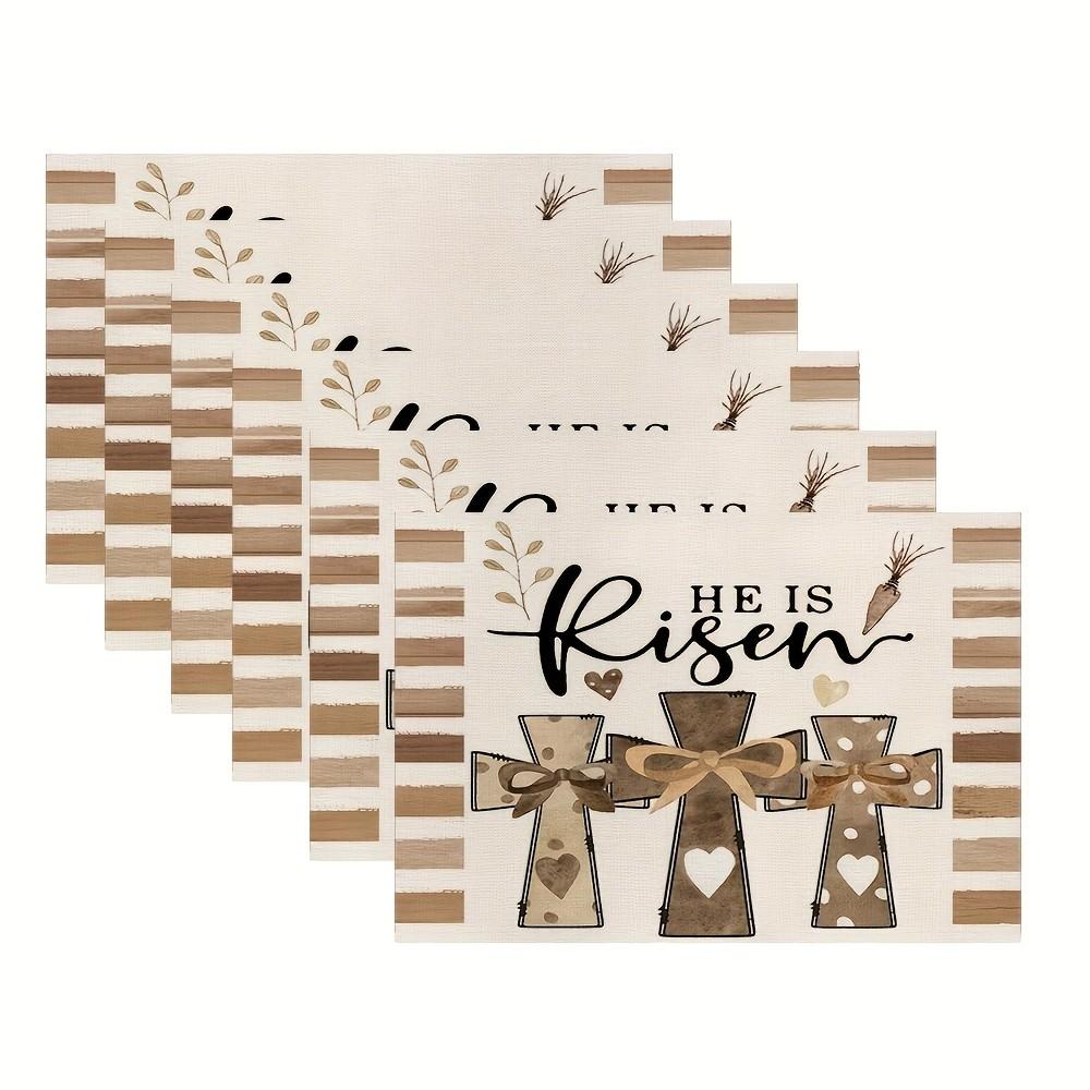 1/7pcs Easter Table Runner  Table Mats with "He is Risen" Design, Spring Holiday Decor for Indoor/Outdoor Dining, Festive Table Setting | Spring Holiday Decor | Table Mats, Easter Decorations