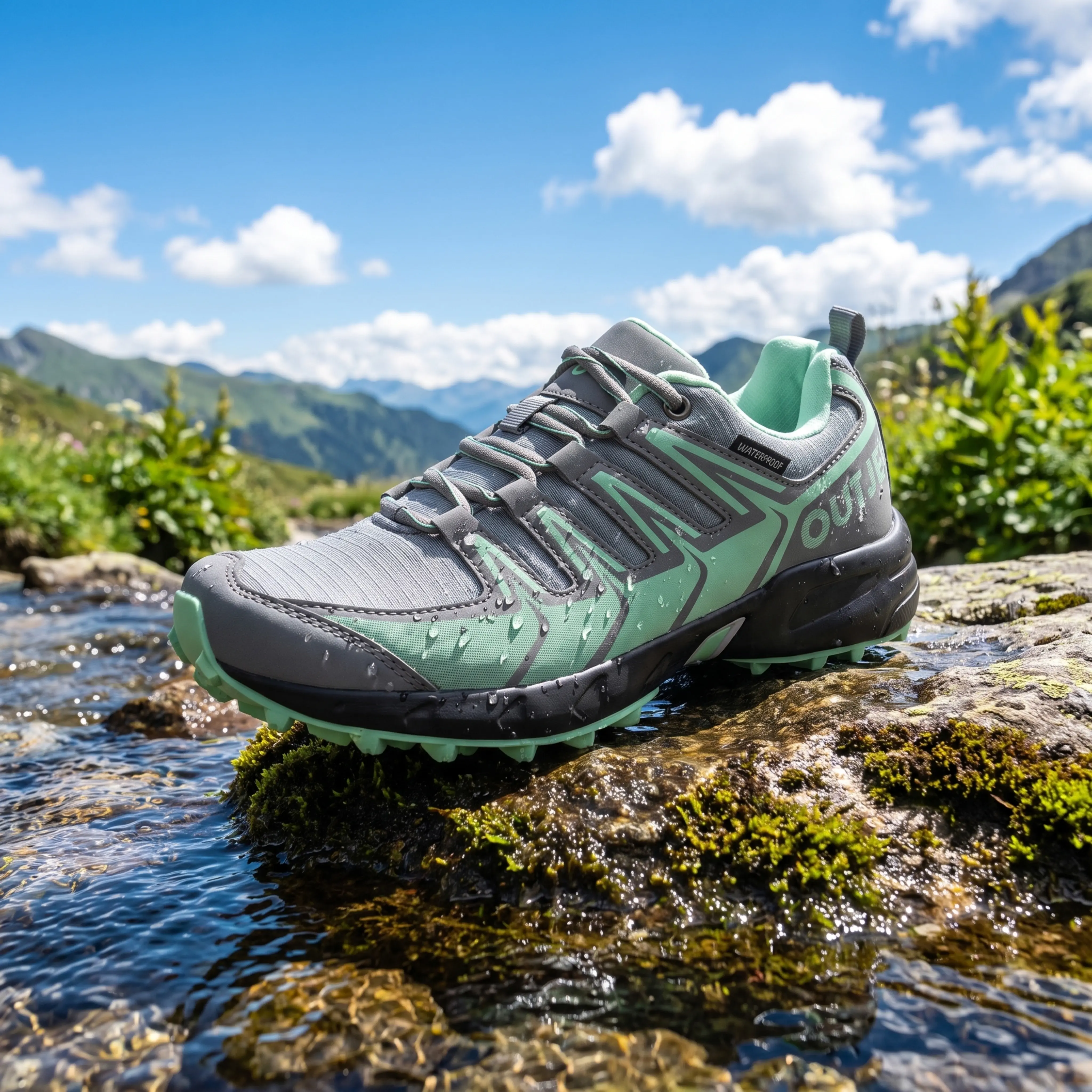 OUTJET Women's Waterproof Hiking Shoes - Light Blue Lightweight Non-Slip Trail Sneakers with Comfortable & Breathable