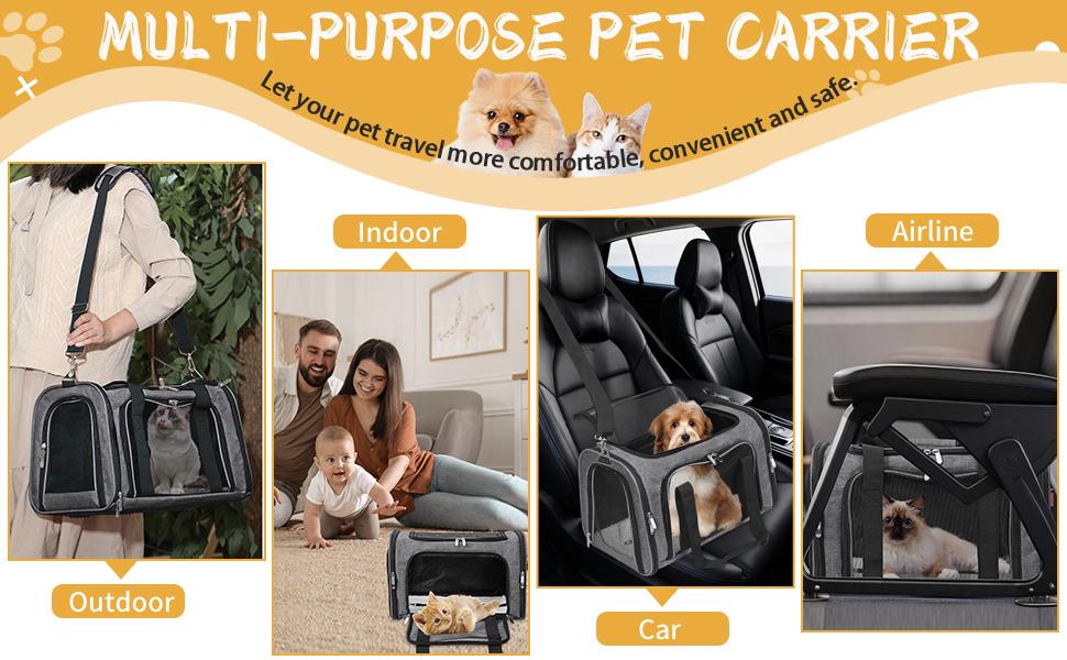 Soft-Sided Cat/Dog/Pet Carrier, Collapsible Pets Travel Carriers for Big Cats/Small Dogs with Shoulder Strap & Removable Mat, Mesh Puppy Carry Bag, Up to 16 Lbs
