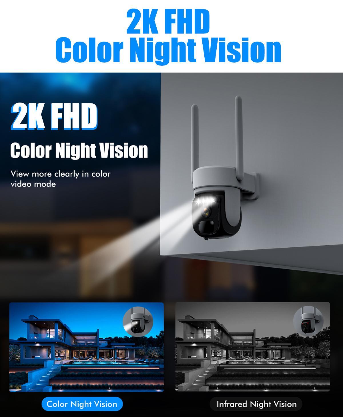 Hawkray 360Solar Security Camera with Spotlight, PIR Motion Detection, Color Night Vision, and Two-Way Talk 2K FHD WiFi IP Security Cam-IP66 Waterproof IR Night Vision Flash Light Connection Wireless 1Pc Surveillance Systems Card Monitoring Remote Speaker