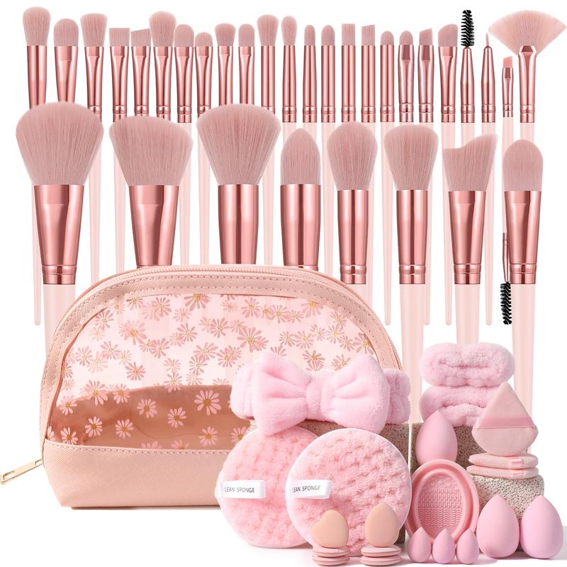 Professional Makeup Tool Set, 54pcs/set Cosmetic Brush & Sponge & Puff & Headband & Brush Cleaning Bowl Set, Multi-use Facial Makeup & Cleaning Accessories for Daily Use, Makeup Brush Kit, Face Brush Set