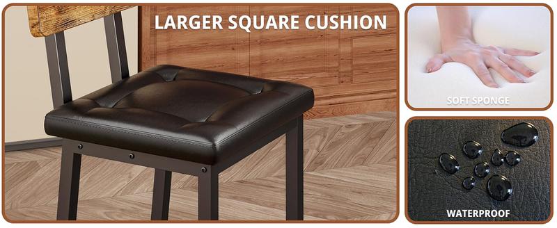 IRONCK Ergonomic Bar Stools Set of 2, 16.5" Square PU  Upholstered Stools with Back & Footrest, Thick Cushion for Kitchen  Island, Dining & Bar