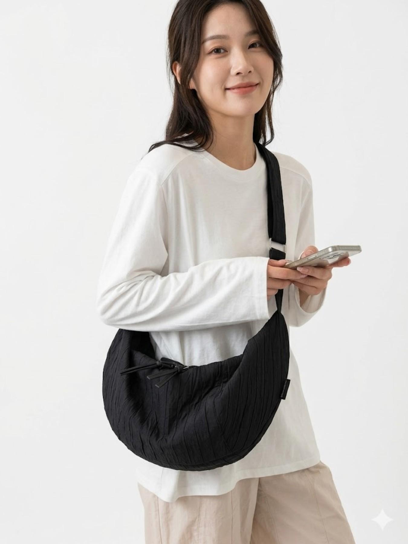 Women’s Crescent Hobo Bag, Large Capacity Shoulder Crossbody Bag, Ruched Cloud Underarm Purse, Casual Commuter Tote Handbag