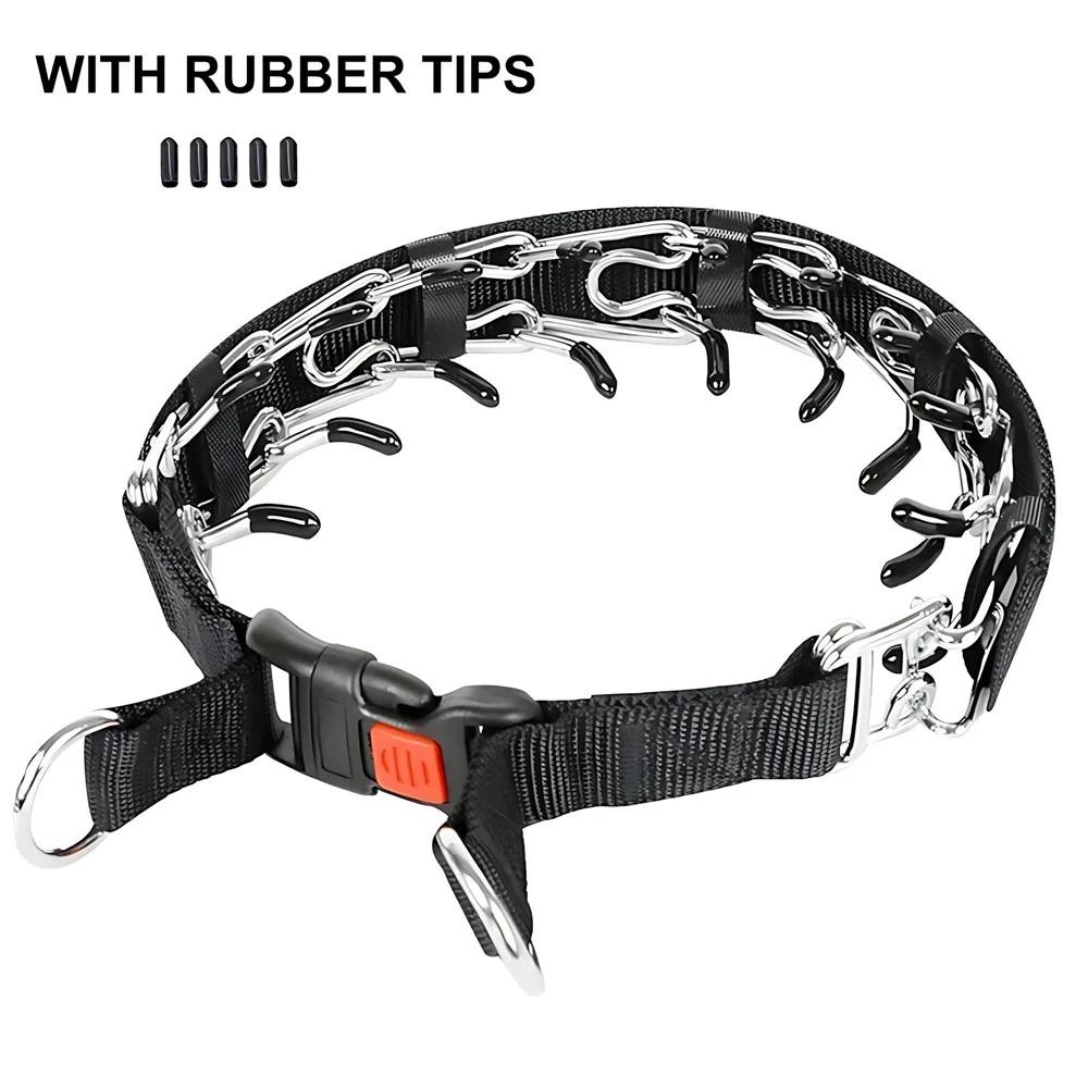 Adjustable Training Collar for Medium & Small Dogs: Stainless Steel Padded Tips, Rubber Anti-Slip Neck & Leash, Quick-Release Safety Buckle, Anti-Choke Design, Comfortable & Secure Pet Training Accessory.