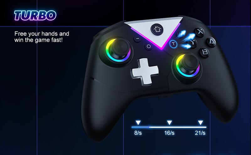 Switch Controller Button RGB - Wireless Pro Controller Compatible with PC/Switch/Steam, Multi-Platform Windows PC/IOS/Android Controller with 11 Light Mode/Programmable/Vibration/Turbo/Wakeup Accessories