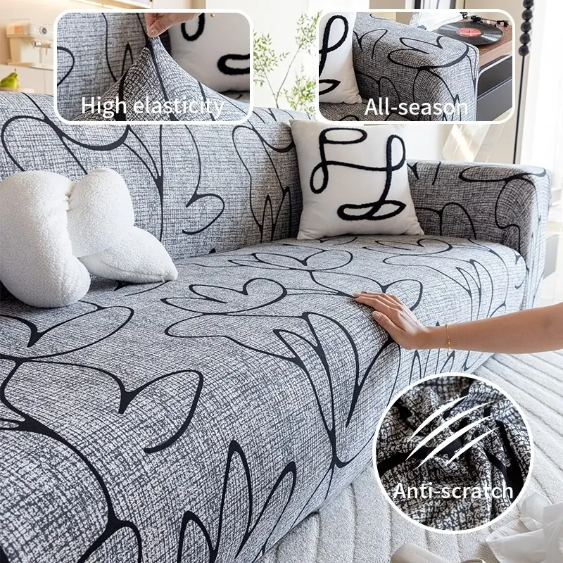 High Elasticity Geometric Print Stretch Sofa Cover, Pet Friendly, Removable & Washable, Full Coverage Couch Protector, Decorative Furniture Slipcover