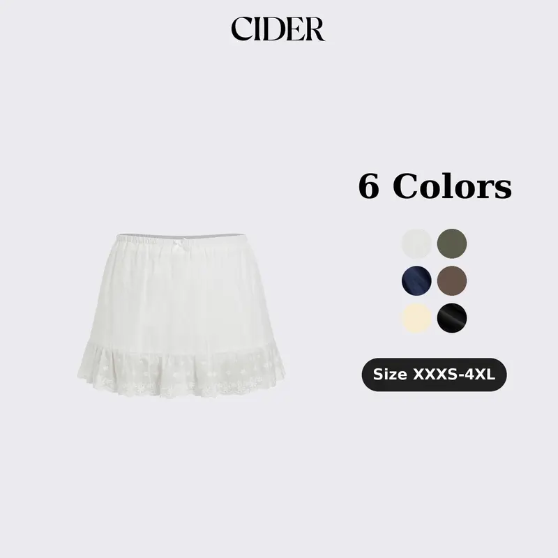 Cider Cotton-blend Low Rise Textured Bowknot Ruffle Hem Mini Skirt
