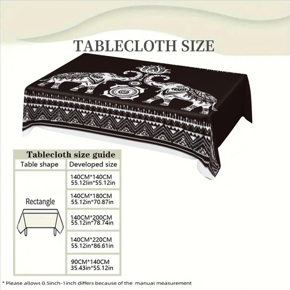 Bohemian Elephant Pattern Tablecloth Set, Fabric, Suitable for Dining Tables, Tea Tables, TV Stands, Picnic Mats, Home and Party Use, Picnic Table Cover