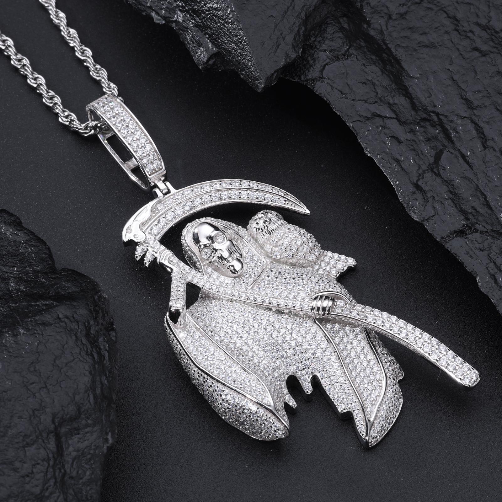 【#P535】Iced Out Reaper Pendant With Owl UCCIYO S925 Sterling Silver Synthetic Moissanite Pendant Necklace for Women Men Hip Hop Jewelry Gift