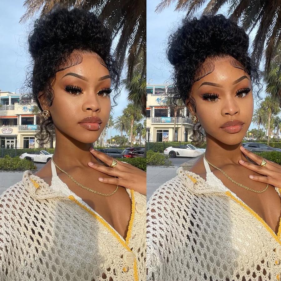 Pizazz Hair Hidden Strap 360 Lace Front Wigs Human Hair Pre Plucked Pre Bleached Knots 220 Density Water Wave HD Lace Frontal Wig with Drawstring Curly Full Lace Front Wigs for Women