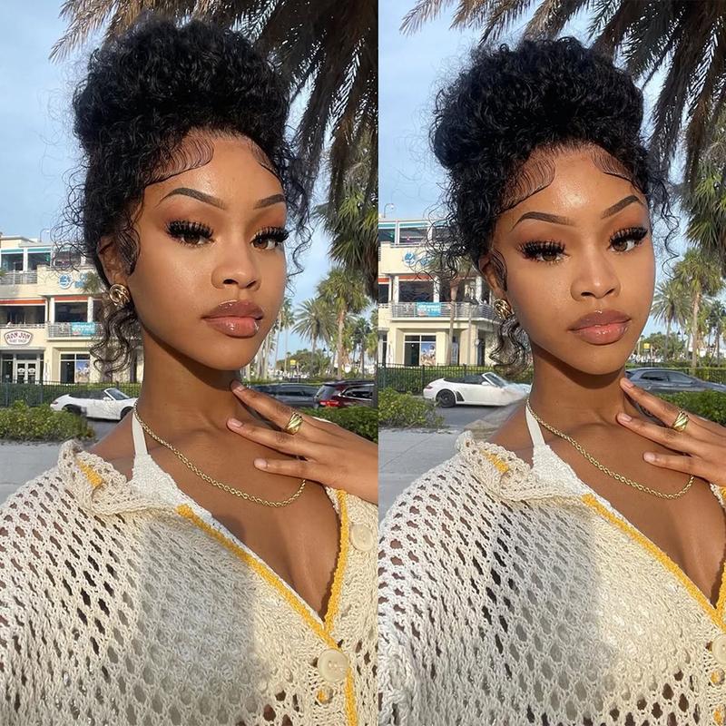 Pizazz Hair Hidden Strap 360 Lace Front Wigs Human Hair Pre Plucked Pre Bleached Knots 220 Density Water Wave HD Lace Frontal Wig with Drawstring Curly Full Lace Front Wigs for Women