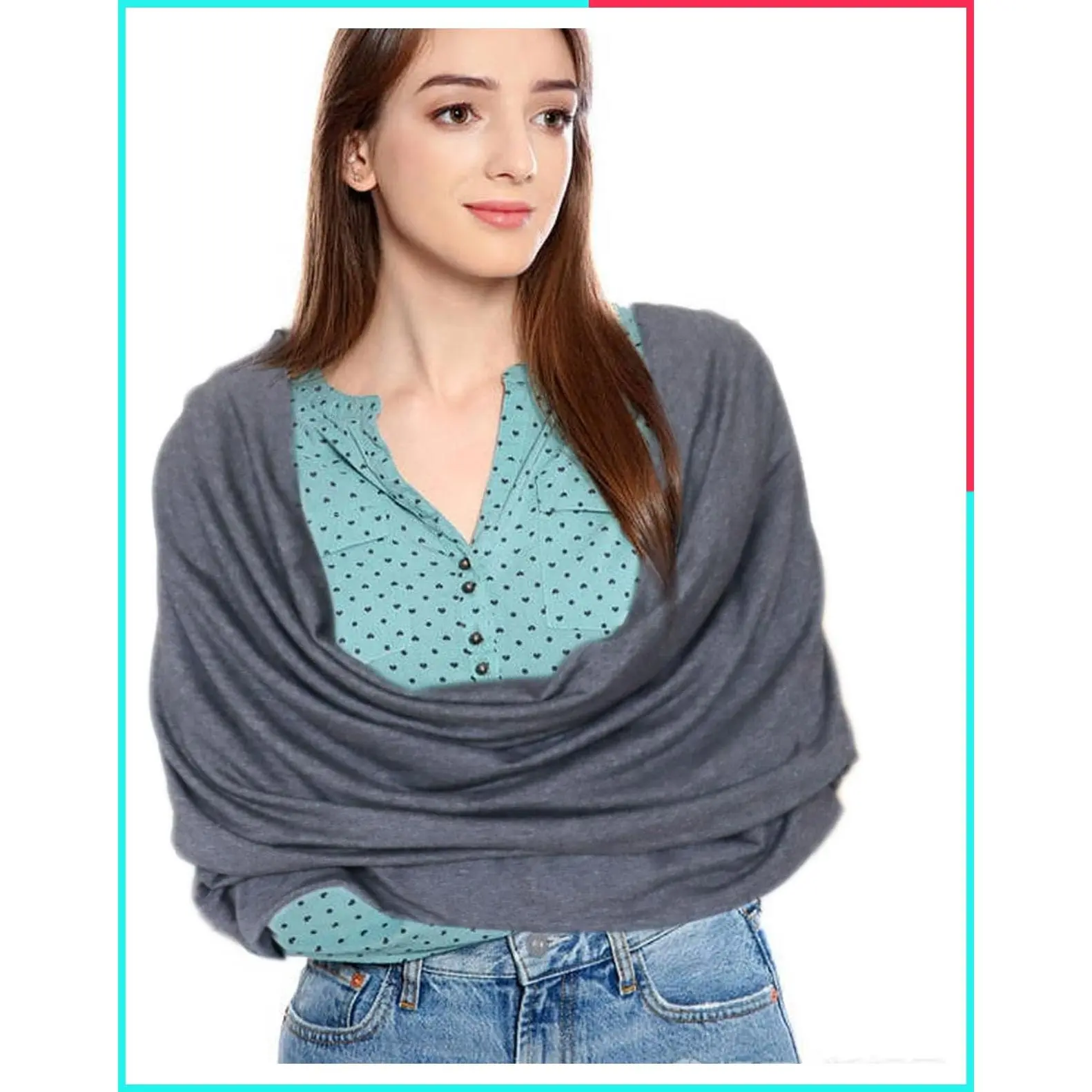 Women's Grey Infinity Scarf with Hidden Pockets - Convertible Travel Blanket and Wrap, Wearable Blanket Scarf