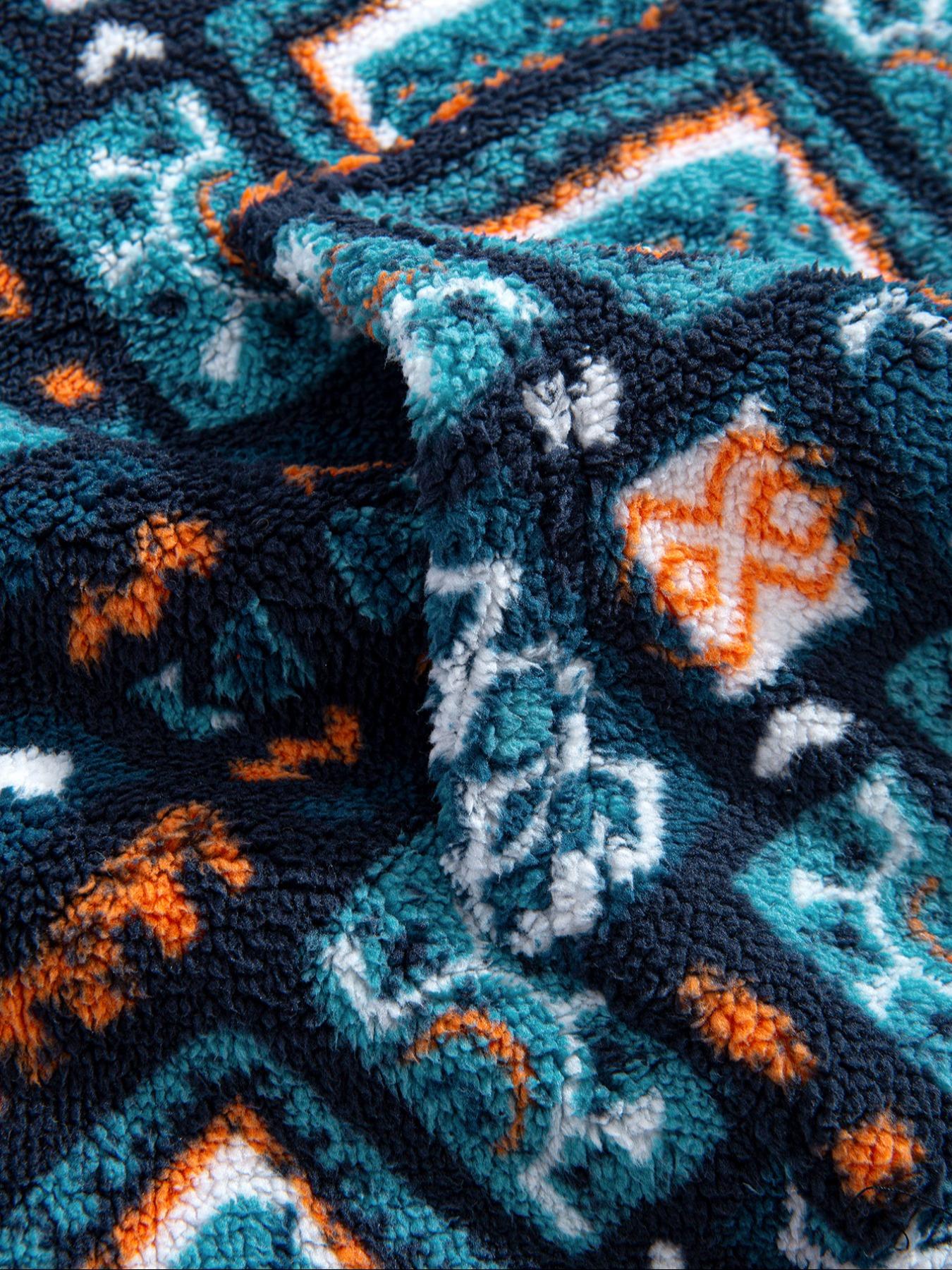 Men's Fleece Ethnic Style Sweatshirt, Tribal Totem Pattern, Casual Long Sleeve Zipper Pullover, Perfect for Layering & Outdoor Activities