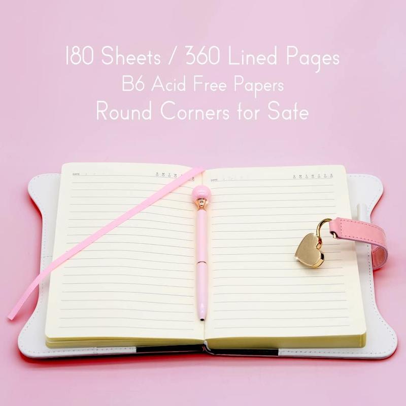 1PC Diary with Lock and Keys for Gift ldeas, 360Gold Edged Pages Jourmal for Women, B6 RefillableNotebook for Writing with Pen and Bookmark, Portable Notebook