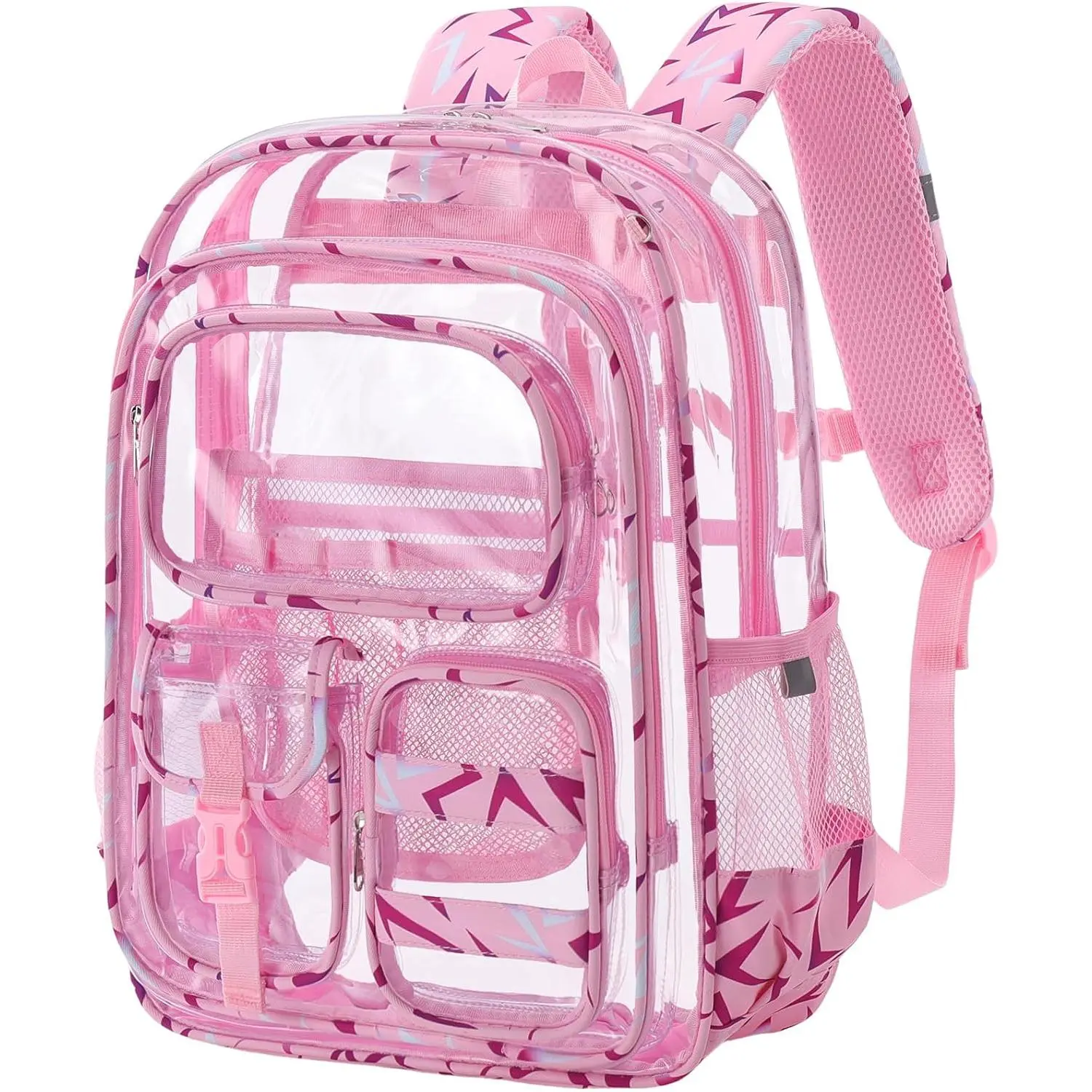 Clear Backpack for School, Heavy Duty PVC Transparent Bookbag Set with Cute Accessories, Double Layer See Through Backpack for Girls Teens Adult