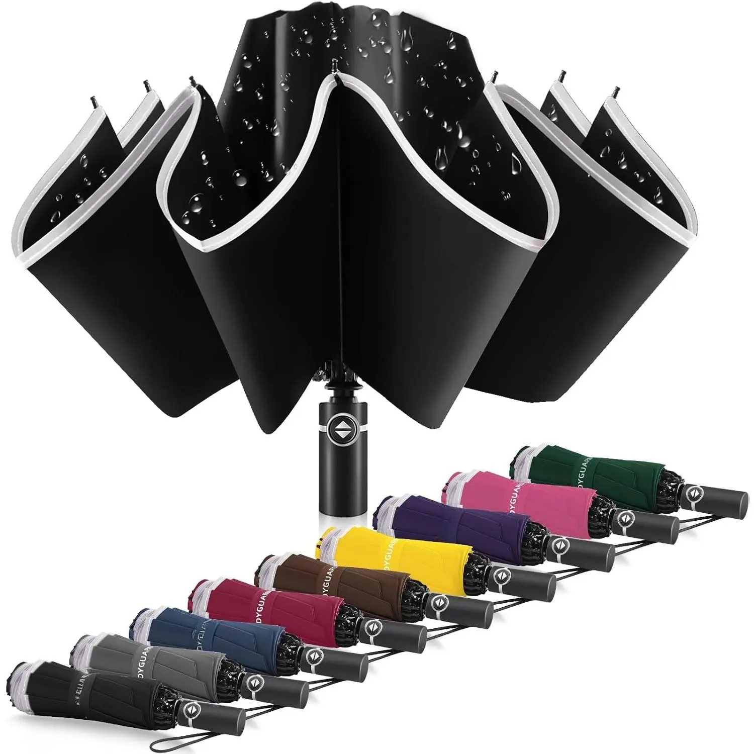 Inverted Umbrella - Large Windproof for Rain & Sun, Compact Reverse With Reflective Stripe, Teflon-Coated for Women Men, Travel Folding With Cover Bag