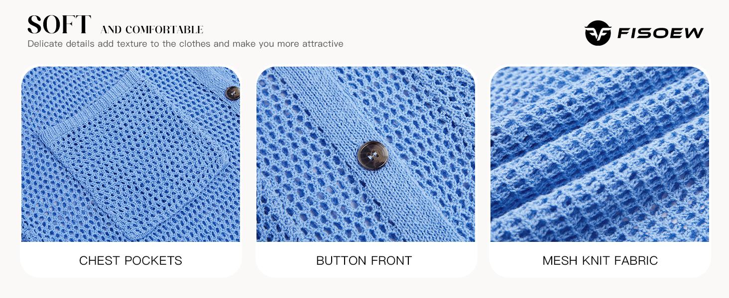 FISOEW Womens Crochet Lightweight Cardigan Sweaters Short Sleeve Summer Button Down Collared Loose Cover Up Shirts Tops Jeans