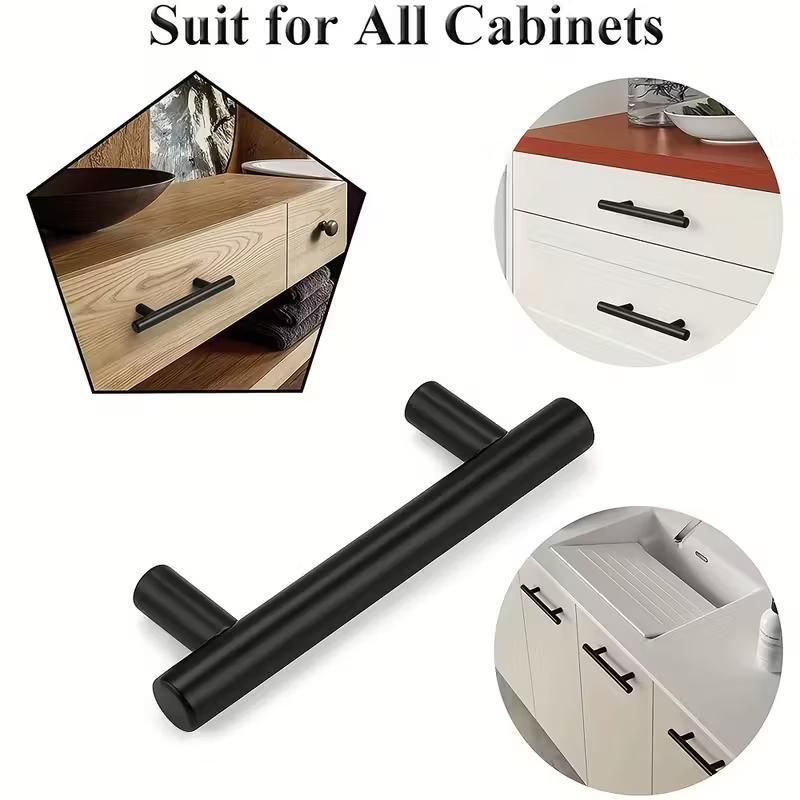 30pcs Modern T-Type Cabinet Handles, Brushed Silver Stainless Steel, Polished Kitchen and Home Furniture Drawer Pulls, Includes Installation Hardware