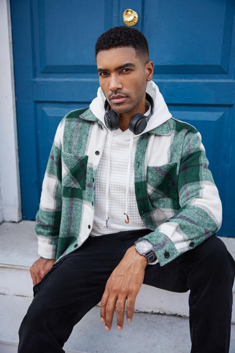 COOFANDY Men's flannel shirt casual button checkered shirt jacket long sleeved wool with pockets detachable top jacket, home casual daily wear, men's top, men's jacket Menswear COOFANDY Men's flannel shirt casual button checkered shirt jacket long sleeved wool with pockets detachable top jacket, home casual daily wear, men's top, men's jacket Menswear