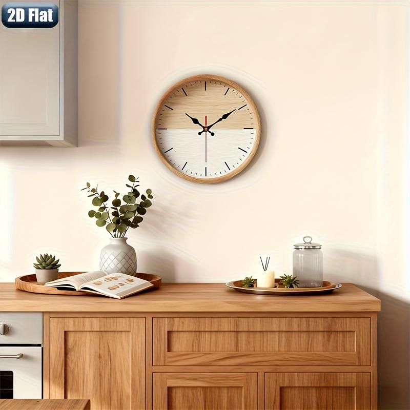 2D Flat. 1pc. Natural Wood Grain Themed Wall Clock, Silent Decorative Clock, Creative Wall Clock, Suitable for Decorating Bedrooms, Living Rooms, And Offices, Available in 25/30 cm (Batteries Not Included)