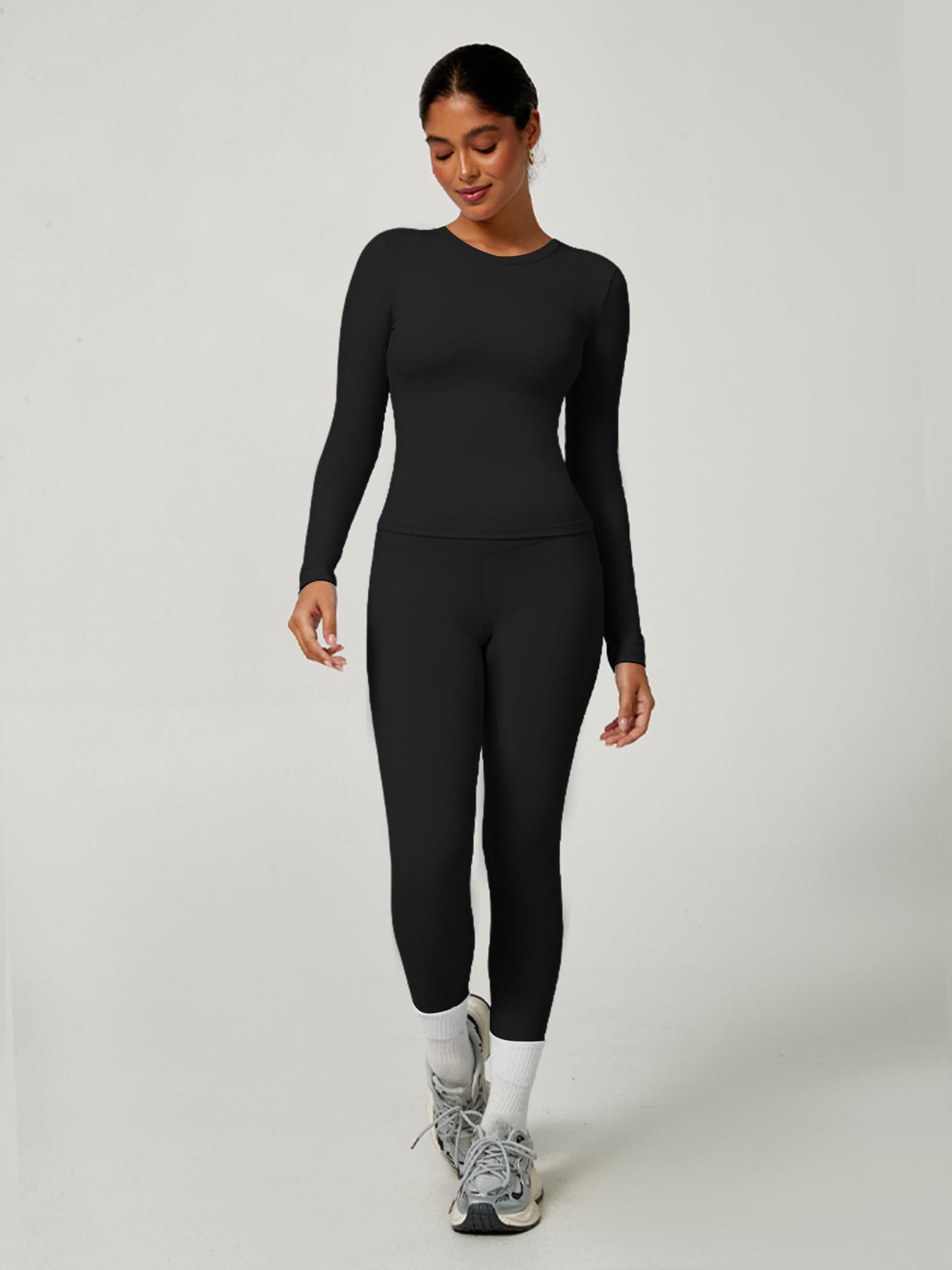 Women's Sporty Solid Color Top & Pants Set, Comfortable Tee & Slim Fit Leggings, Ideal for Daily Yoga & Fitness Activities, Skinny Sportswear