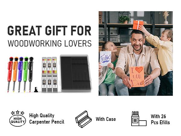 Nicpro 5 Pack Carpenter Pencil with Sharpener, Mechanical Pencils Set with 41 Refills (Red, Black, Yellow, White, Green, Blue), Deep Hole Marker Construction Heavy Duty Woodworking Pencils - With Case