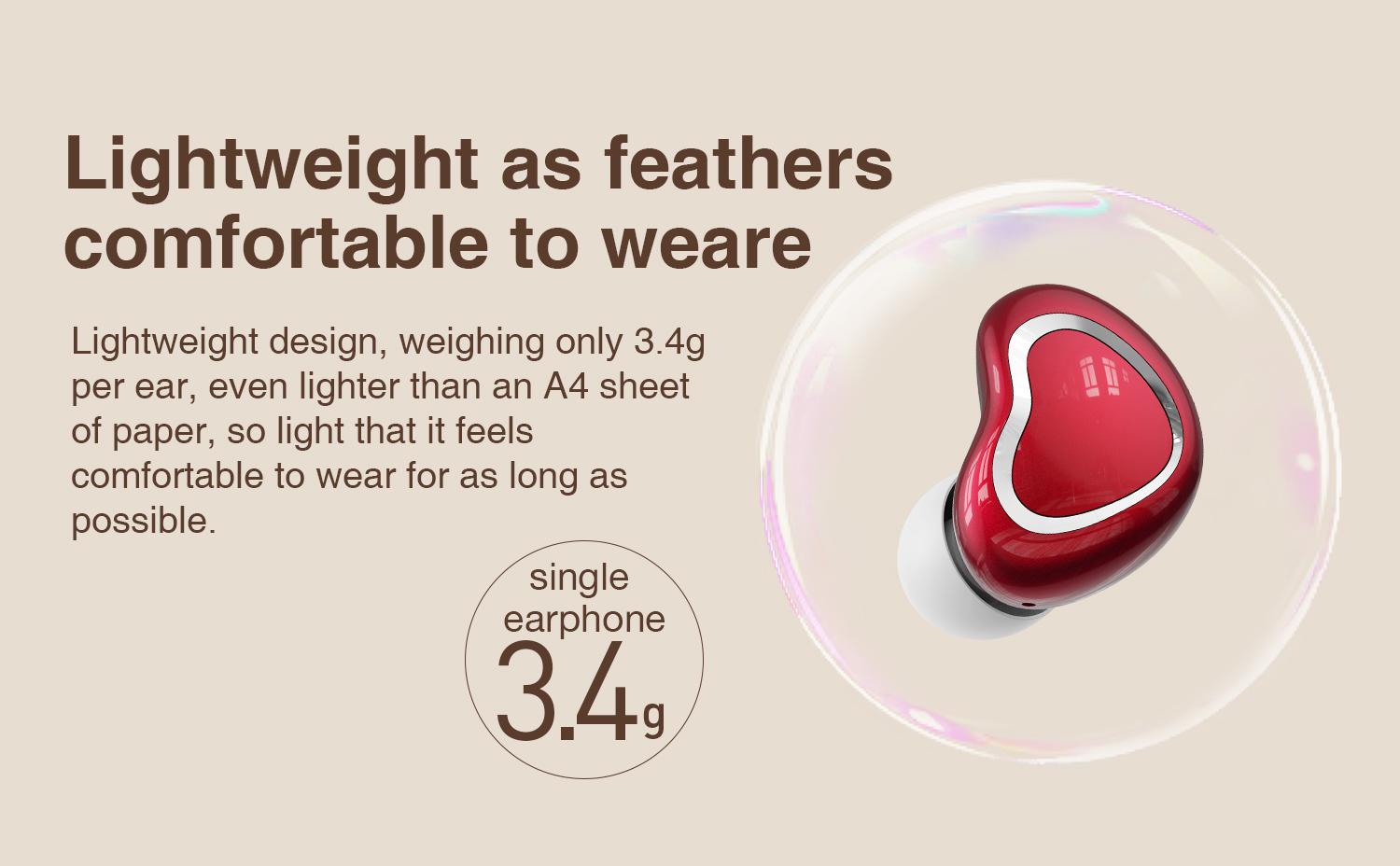 HYUNDAI F9 Heart Shaped Wireless Earphones, Cute Women's Wireless Earbuds，Light-weigh Sports Headset for Work, Hiking, Running and Outdoor Activities