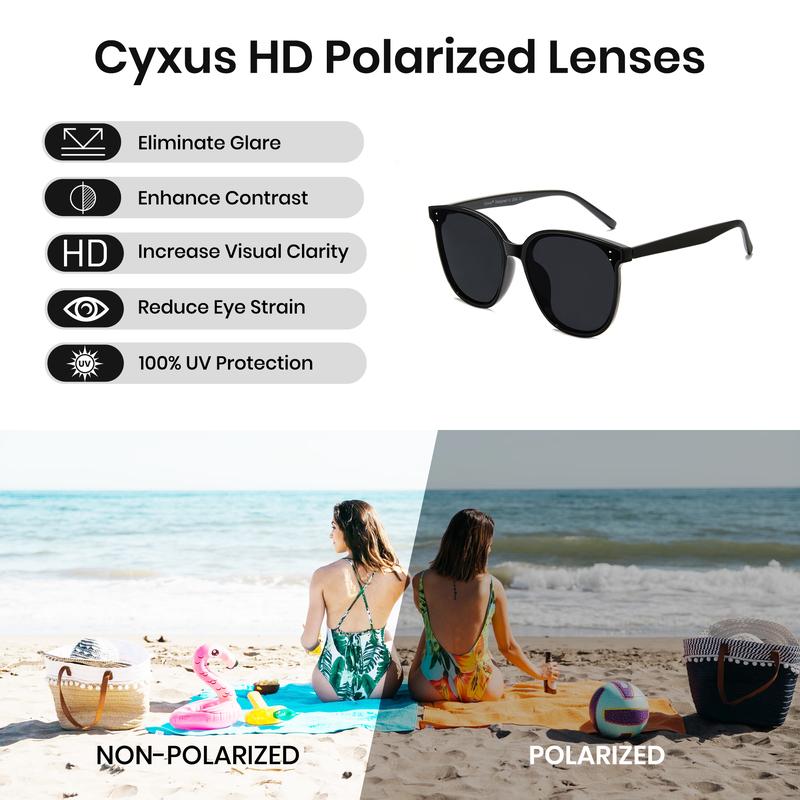 Cyxus Classic Oversized Black Frame Circular TAC Lenses Polarized Sunglasses Fashion Sunglasses Pop Korea Star Same Style Shades For Unisex Shades Birthday Gift - 1902