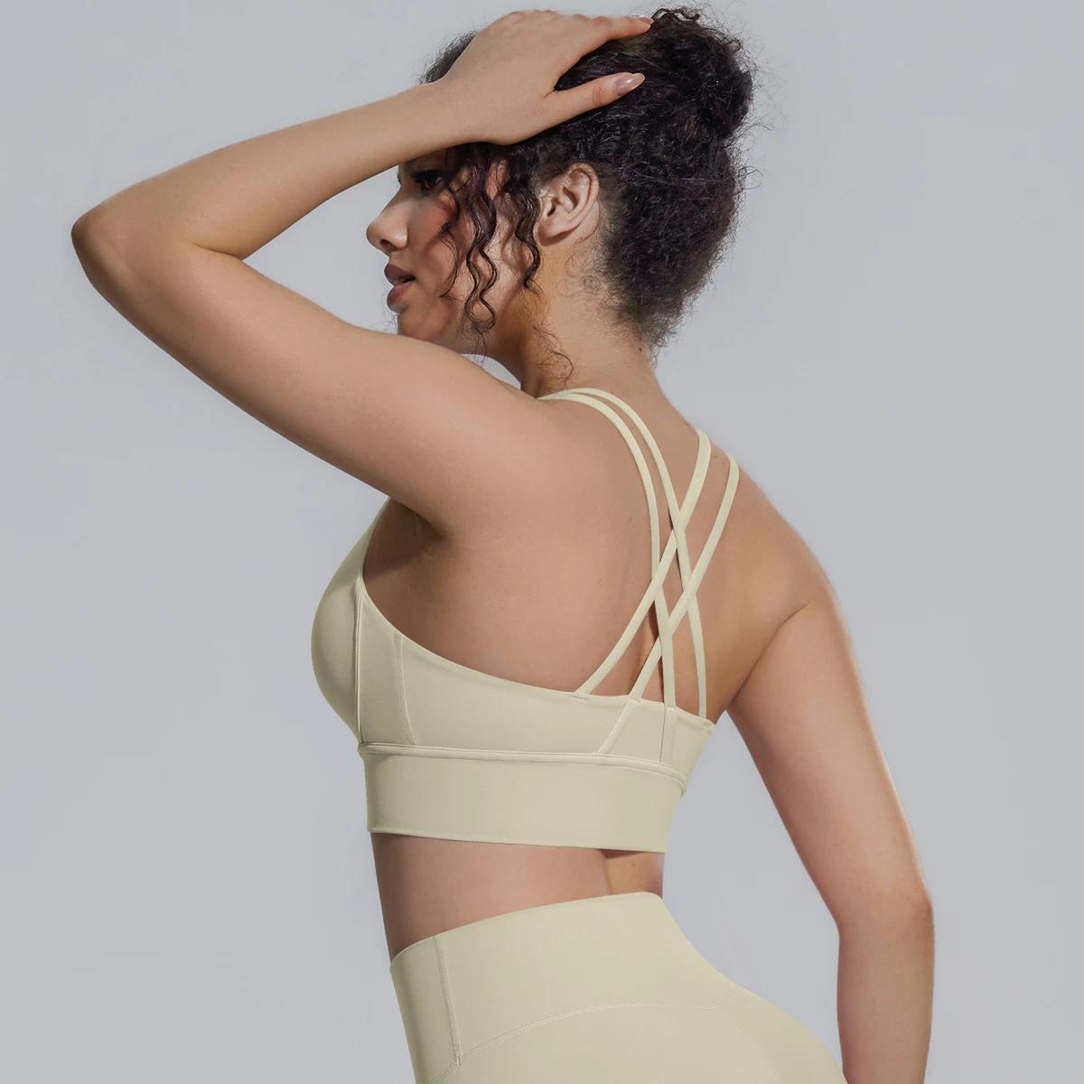Summer Cross Straps Woman Yoga Bra Shock-absorbing Running Yoga Tank Top with Chest Pad Sexy Beautiful Back Gym Yoga Brassiere