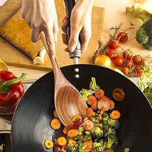 2 Pcs Large Wooden Spoons for Cooking Serving Mixing Kitchen Spoon Big Acacia Wood Utensils Set Teak Spatula Cooking Spoon Set Bamboo Baking Spoons Non Toxic Kitchen Tools Cooking Accessories