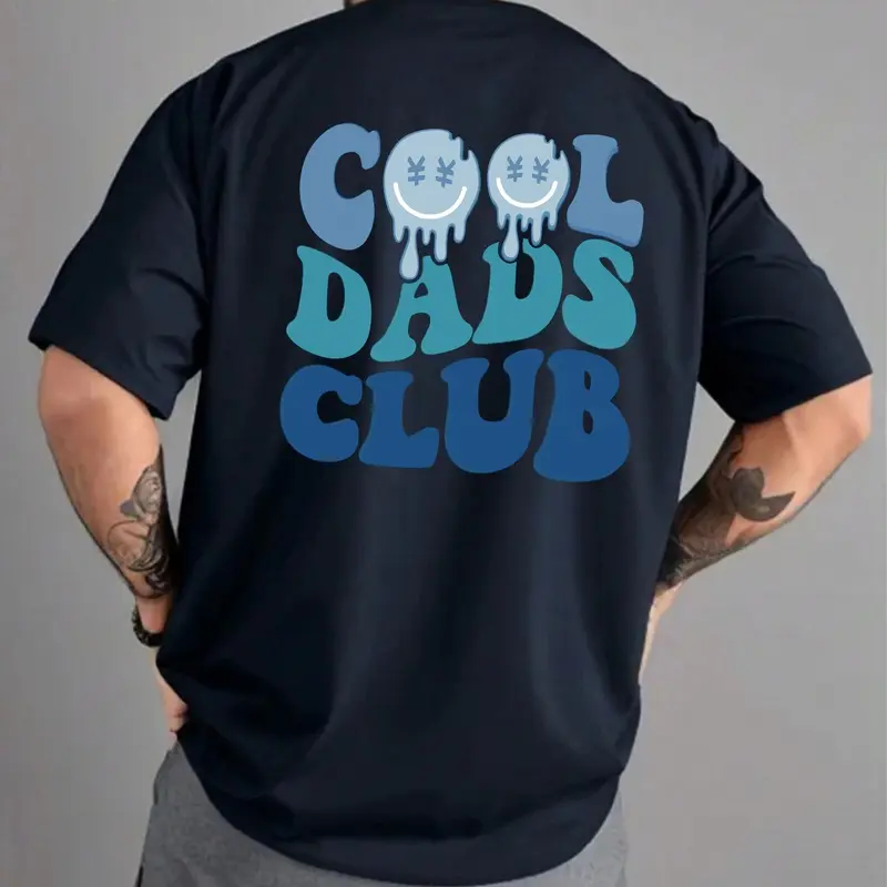 Unisex Casual Streetwear Short Sleeve Man T-Shirt, Cool Dads Club Print, Cartoon Graphic Pattern, High Street Culture, Father's Day Gift,Love for Dad,Matching outfits for parents and children, and couples; casual everyday wear, Clothes, Graphic Apparel