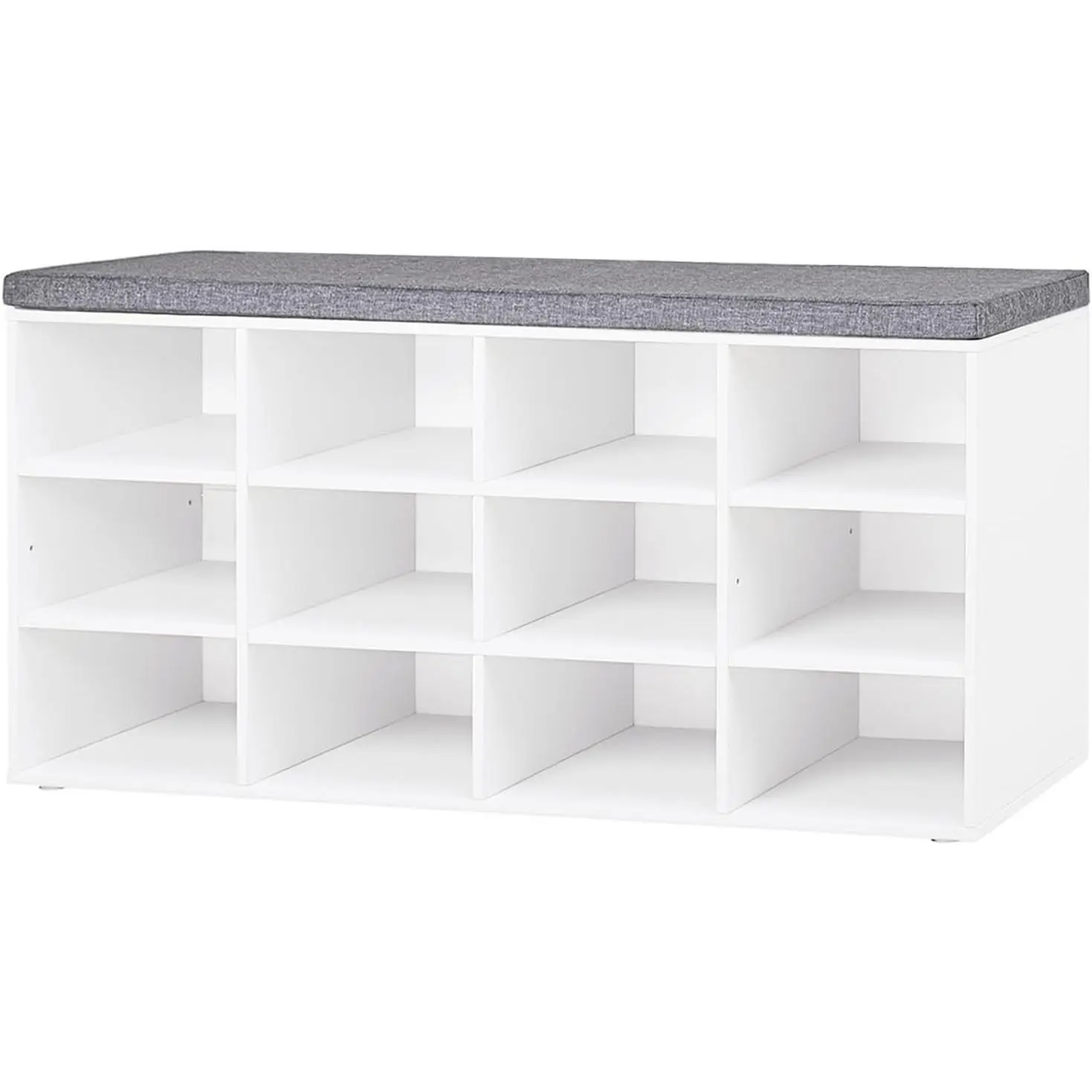 Shoe Storage Bench with Cushion, 40.9" Cubby Shoe Rack, 12-Cubby | Entryway Shoe Organizer Bench, Adjustable Shelves for Boots, Removable Washable Cushion, Closet/Hallway/Bedroom/Garage, White