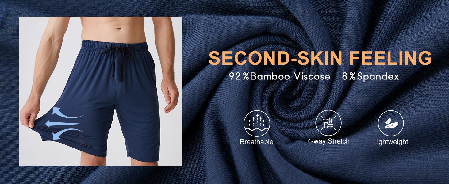 BAMBOO COOL Men's Classic Bamboo Pajama Set - 2-Pack Athletic Casual Fitness Bottoms, Plain Fabric Lounge Sleep Shorts with Pockets, Soft Breathable Elastic-Fitted Nightwear