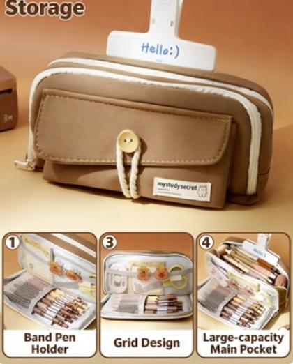 Rattan Button Pen Pouch, Durable Rattan Material, Secure Closure Design, Ideal for Office & School Use, Stylish Storage Solution