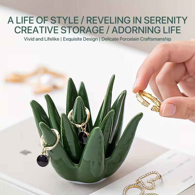 Cactus Aloe Ring Holder Tray, Jewelry Storage Display Stand, Jewelry Holder Organizer, Home Office Desk Decor, Perfect Gift for Women, Friends, Mom, Jewelry Storage Unit
